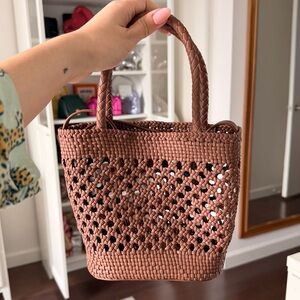 LOFT Brown Faux Leather Woven Handbag with Crossbody Strap